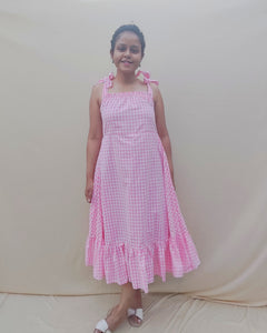 Eileen: Pink Tiered Midi Dress