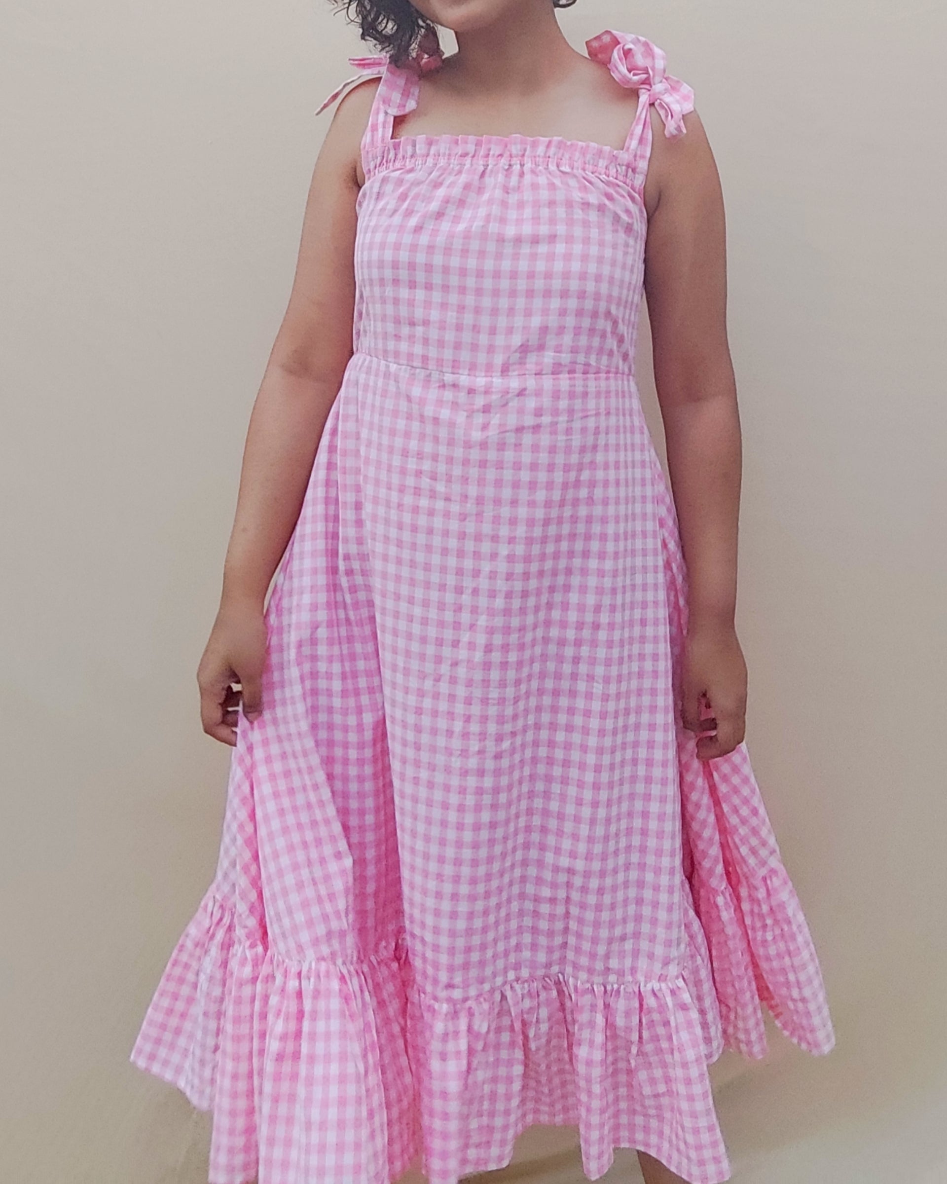 Eileen: Pink Tiered Midi Dress