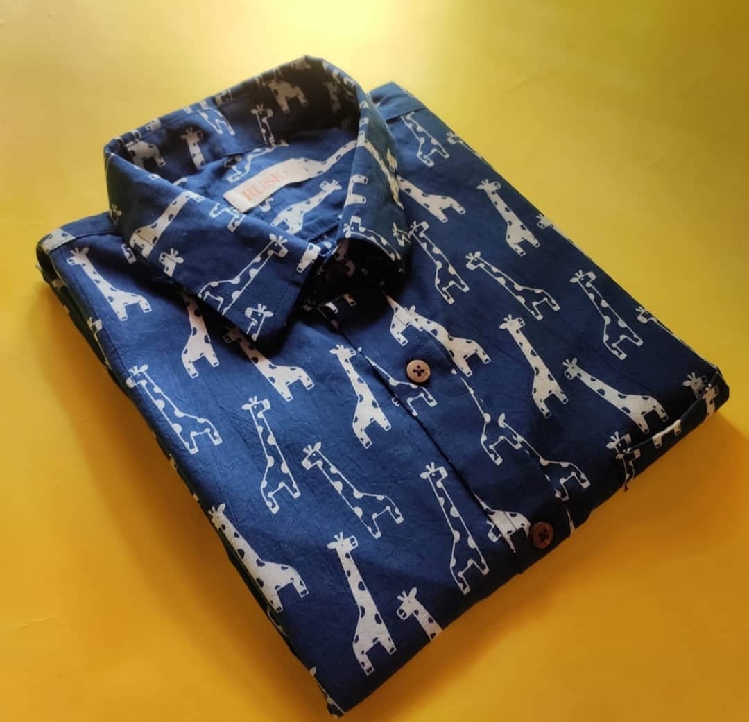 Blue Giraffe Shirt- Men's